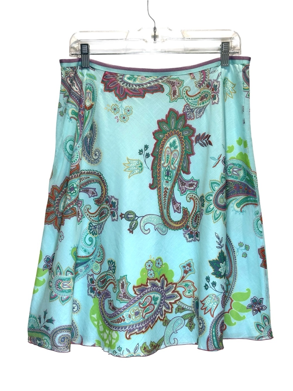 VTG Y2K Saks Fifth Avenue Aqua Paisley Cotton Skirt - Size 10 - Picture 2 of 8
